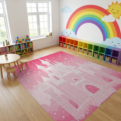 Pink Fairy Castle Stars Sparkles Rug