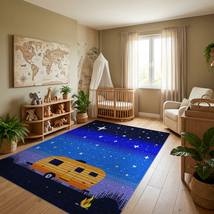 Orange Camper Starry Night Campfire Rug