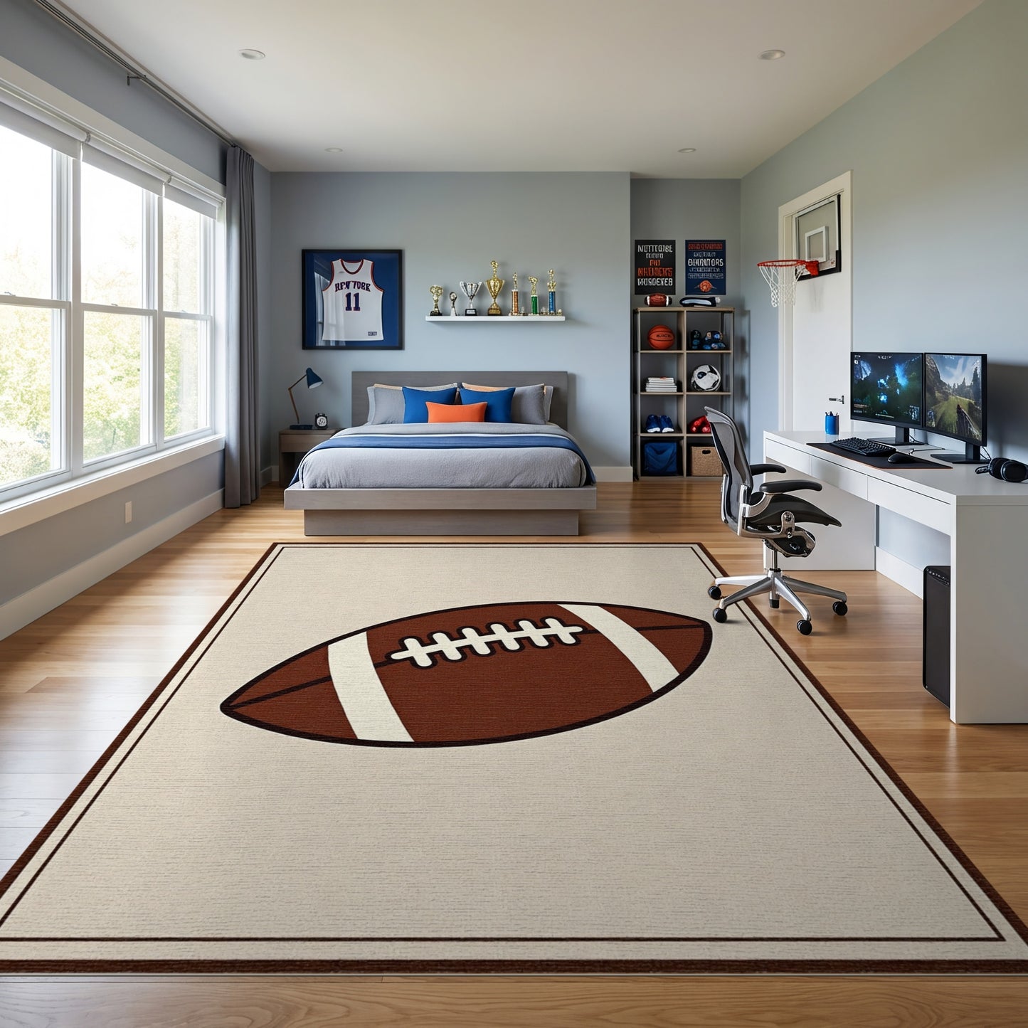 Brown and White Laced Football Rug