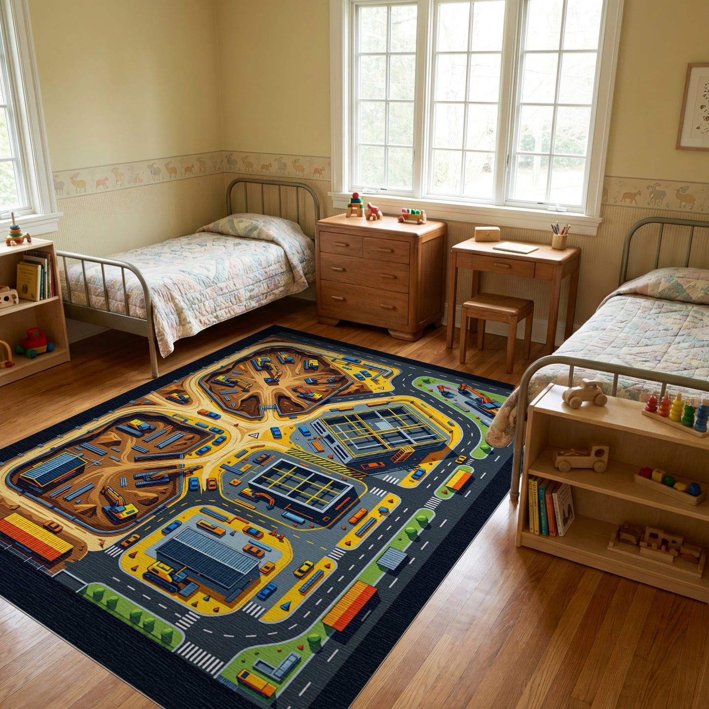 Vibrant Construction Site Machinery Rug