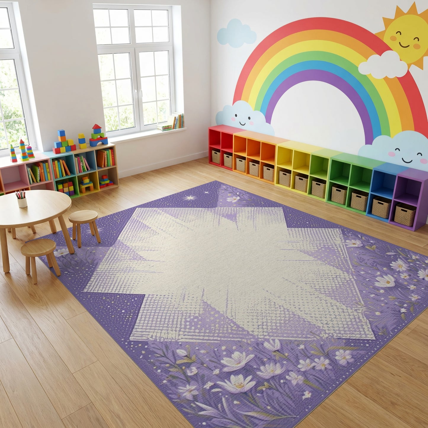 Purple Starry Geometric Floral Rug