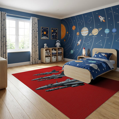 Gray Fighter Jets Flames Formation Rug