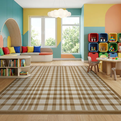 Rustic Tan Beige Plaid Check Rug
