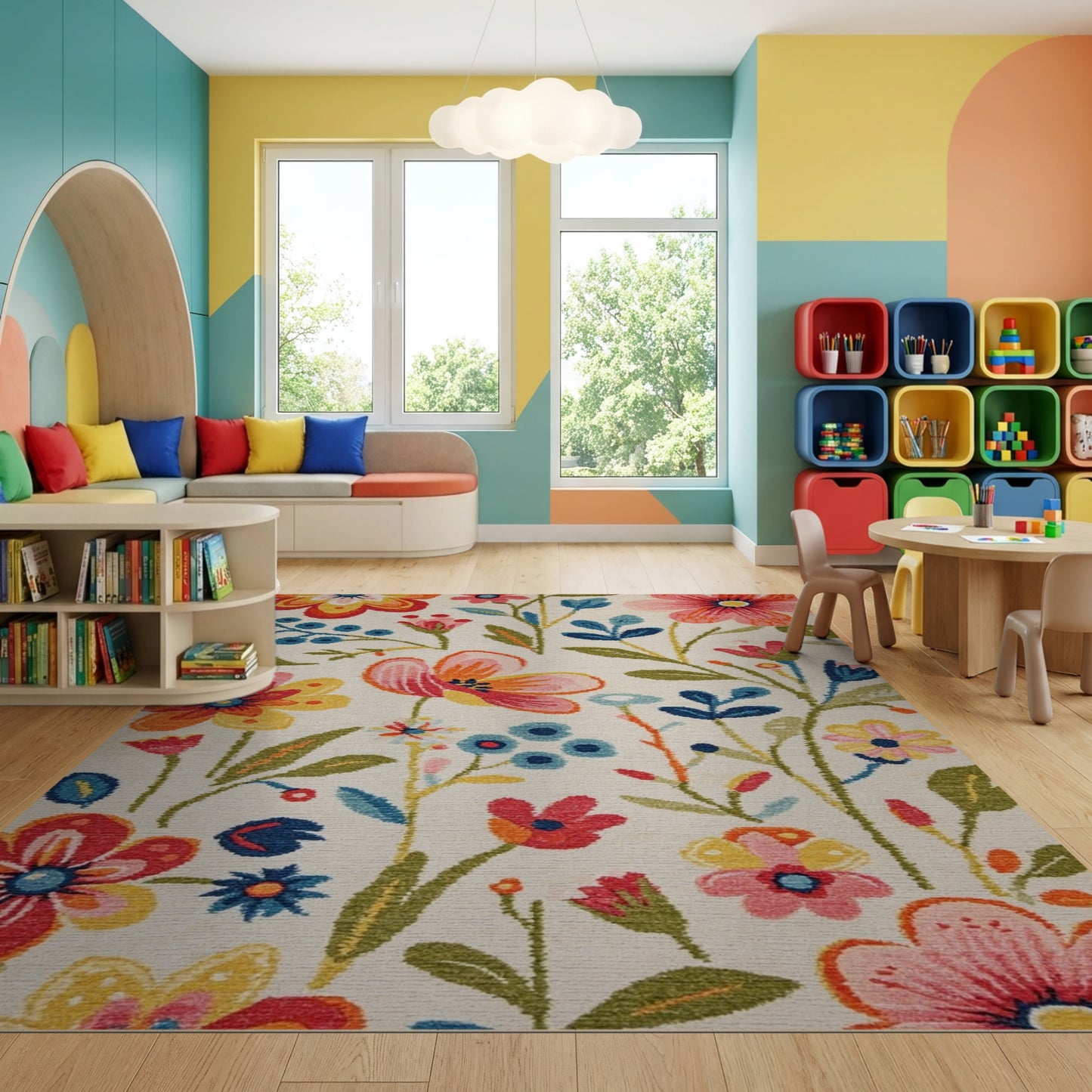 Whimsical Multicolor Floral Leaves Berries Rug