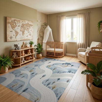 Whimsical Snowy Cottage Winding Paths Rug