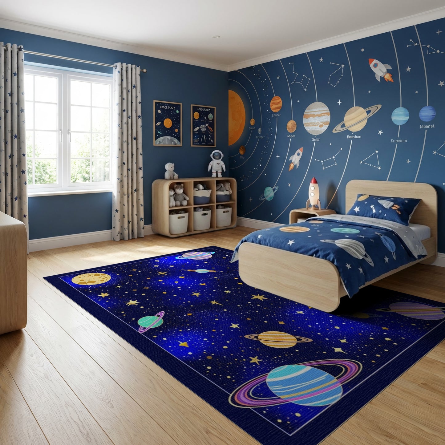 Whimsical Colorful Cosmic Planets Stars Rug