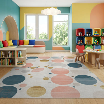 Abstract Teal Coral Gold Circles Rug