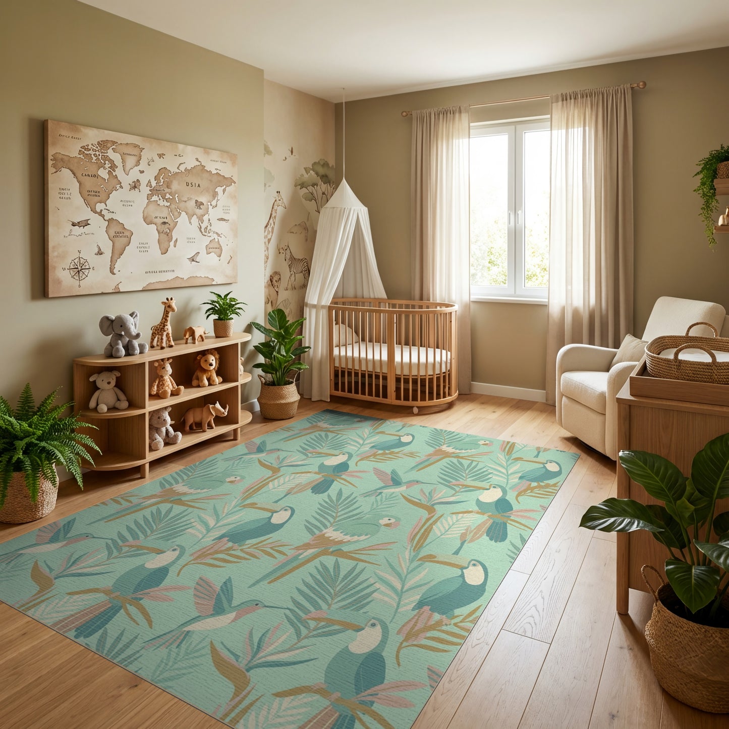 Tropical Teal Toucan Fern Hummingbird Rug