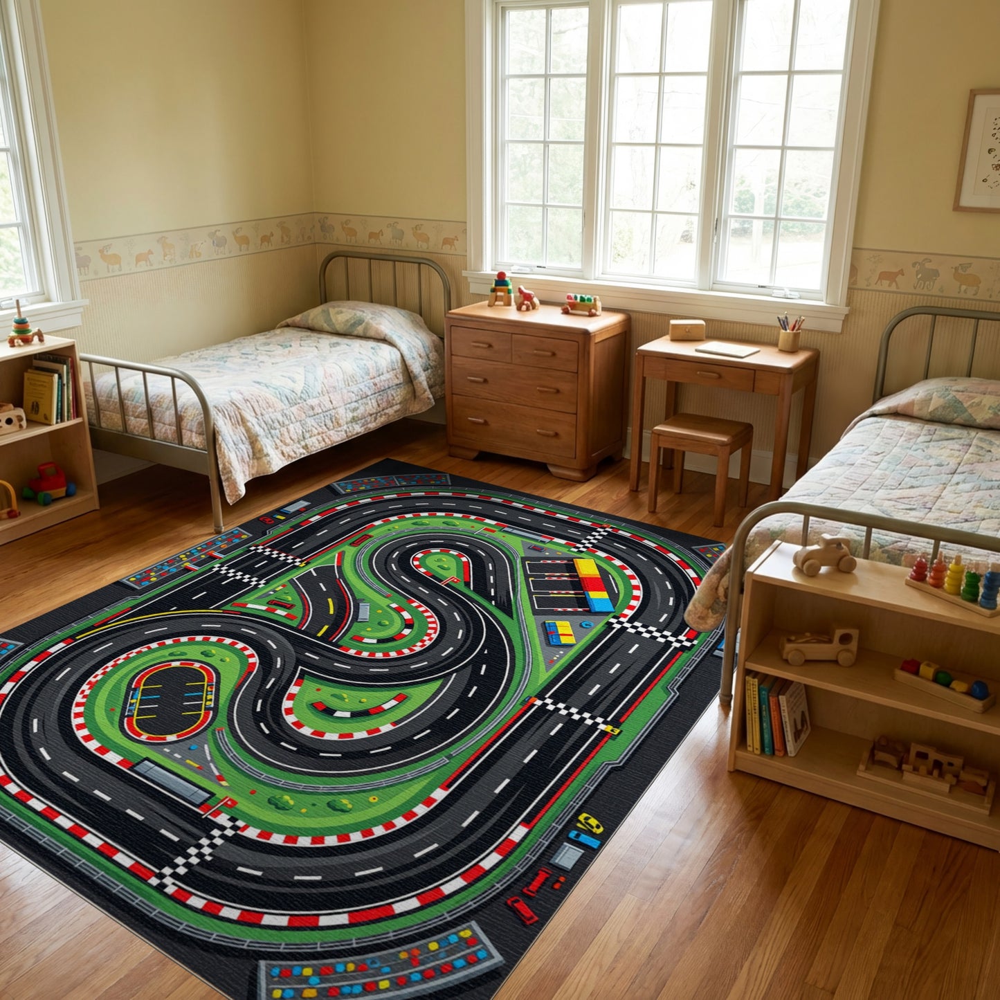 Winding Checkered Racetrack Pattern Rug