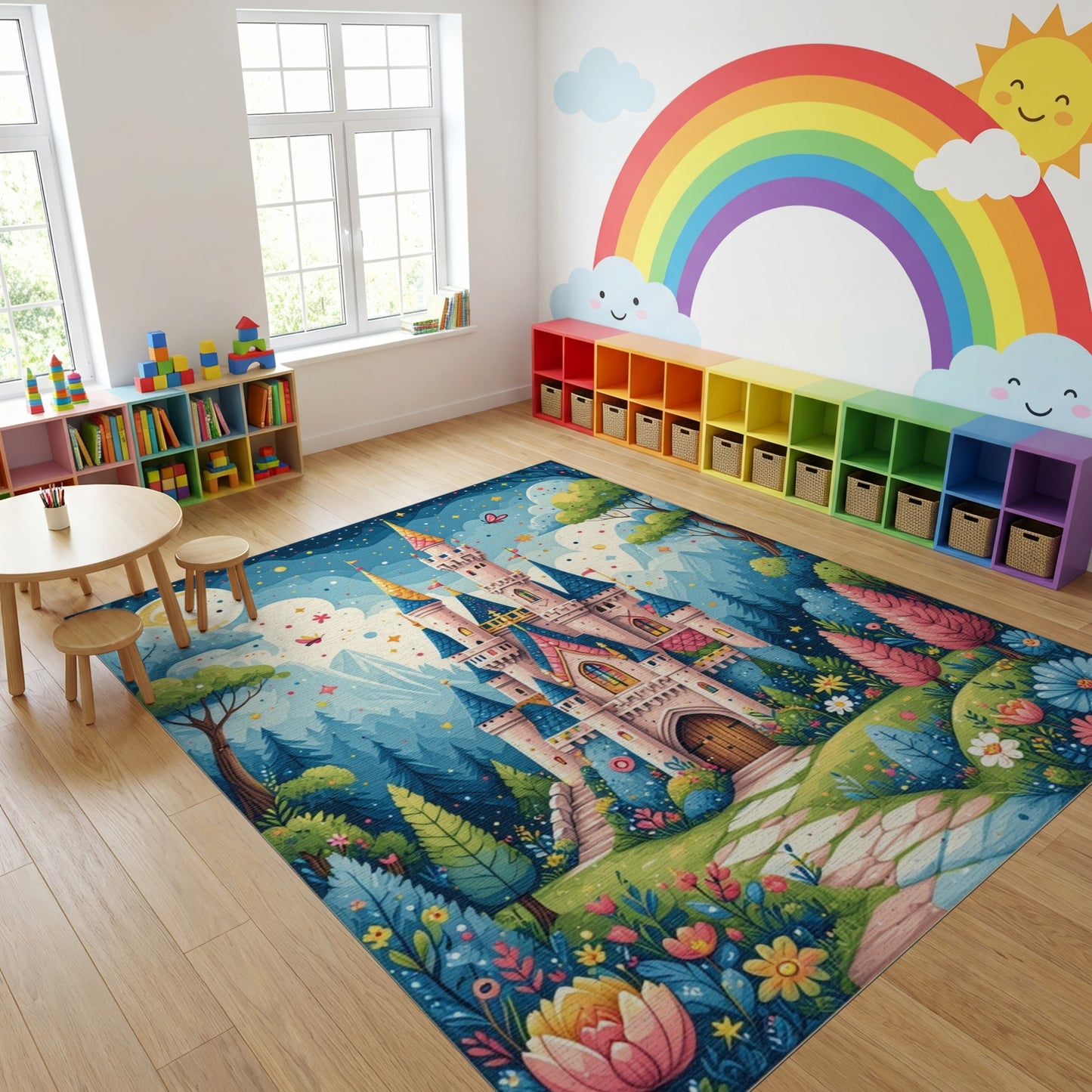 Whimsical Starry Castle Forest Rug