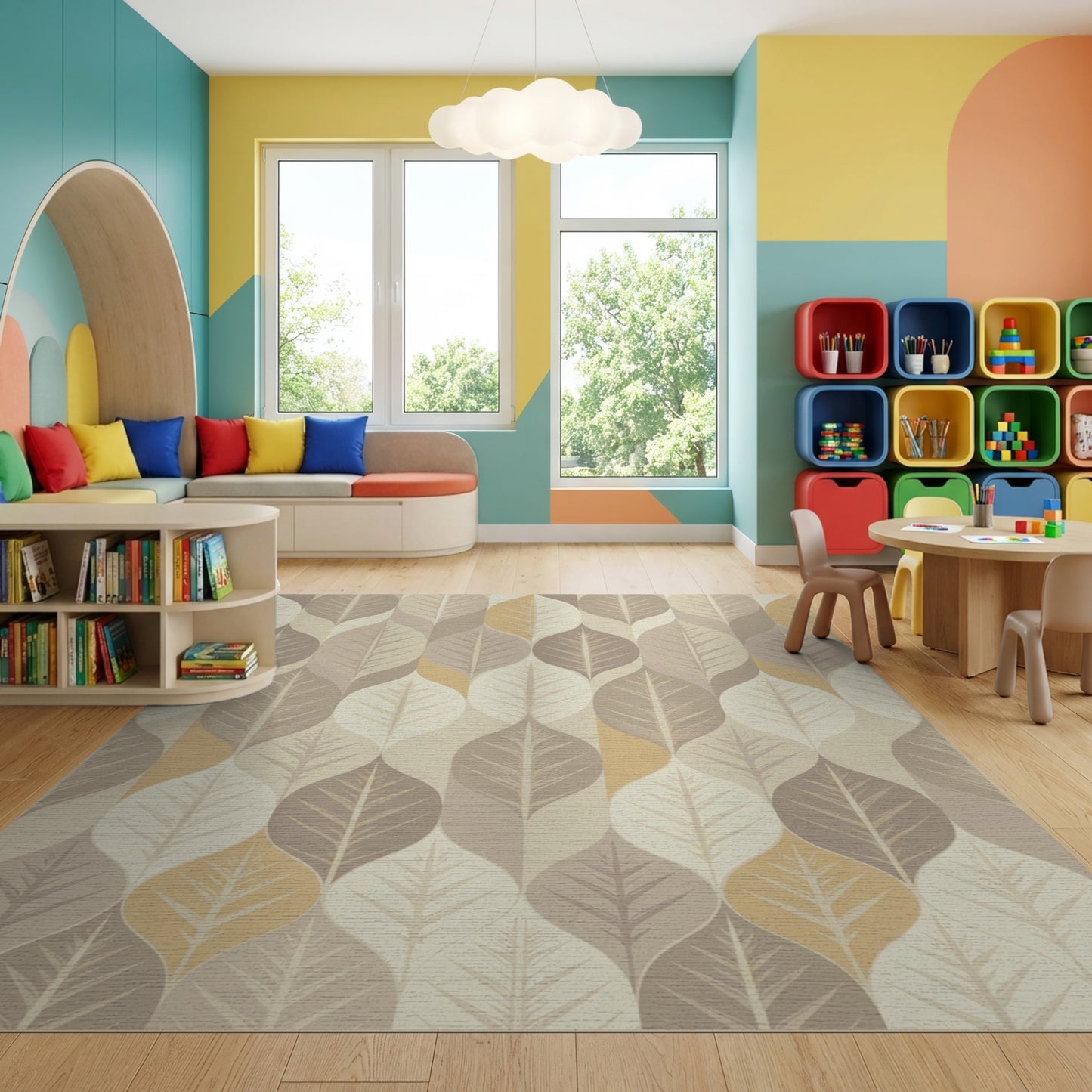 Modern Overlapping Leaves Neutral Tones Rug