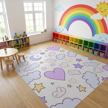 Whimsical Pastel Stars Moons Clouds Hearts Rug