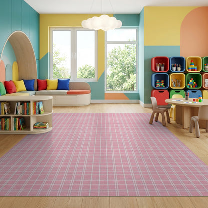 Geometric Pink White Grid Rug