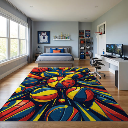 Vibrant Explosive Multicolor Basketball Sneaker Rug