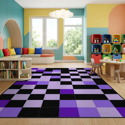 Purple Black Tonal Grid Rug