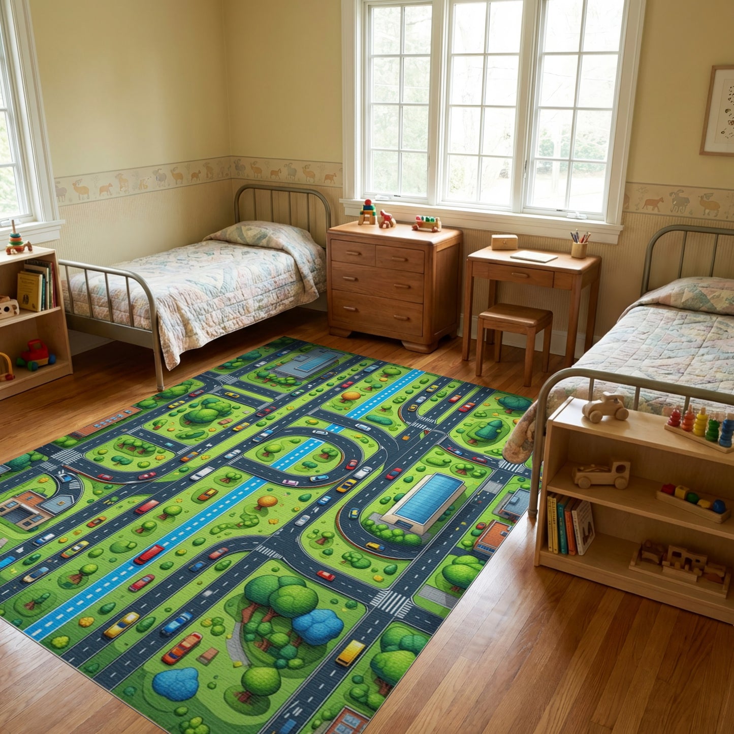 Vibrant Aerial City Grid Trees Rug