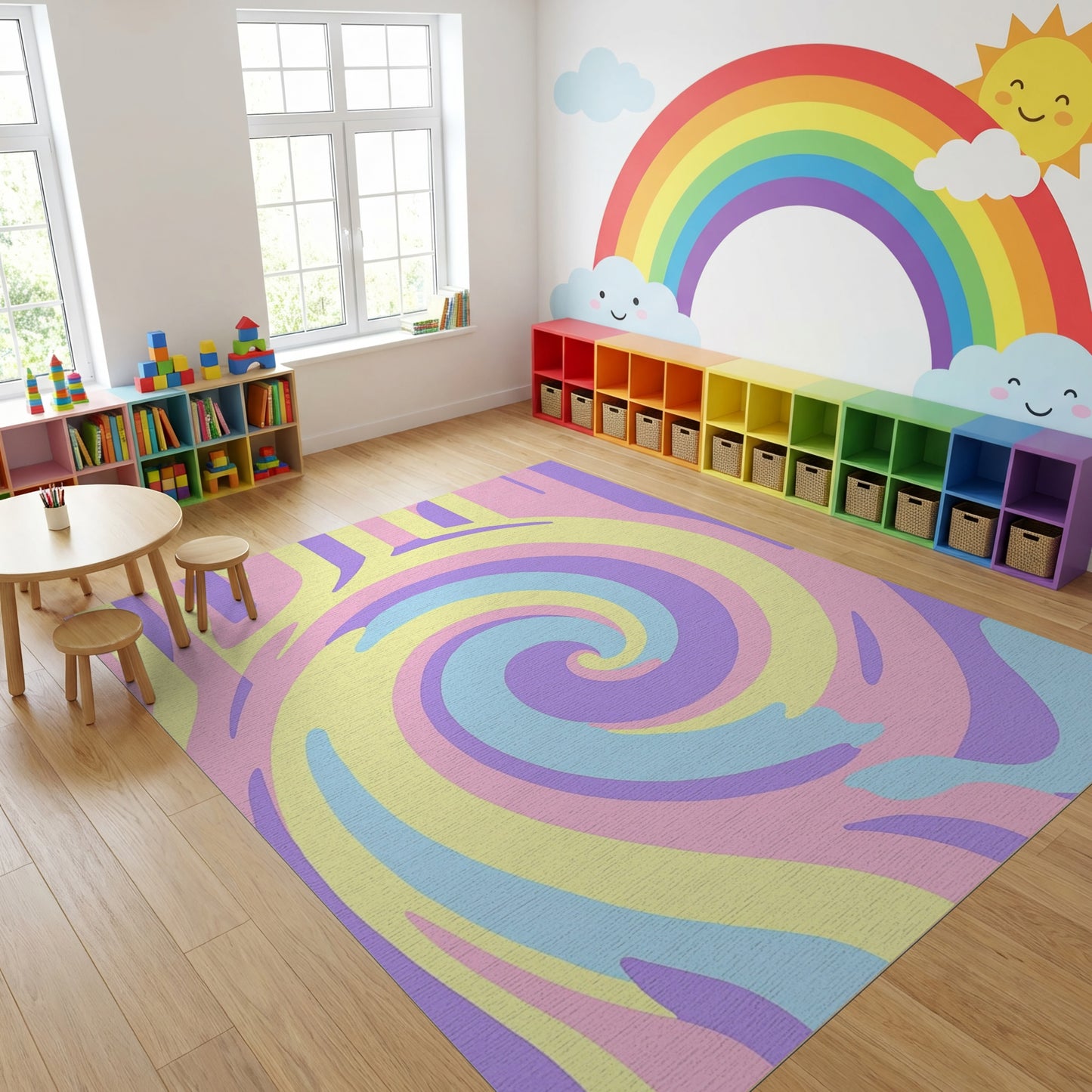Hypnotic Pastel Swirling Spiral Rug