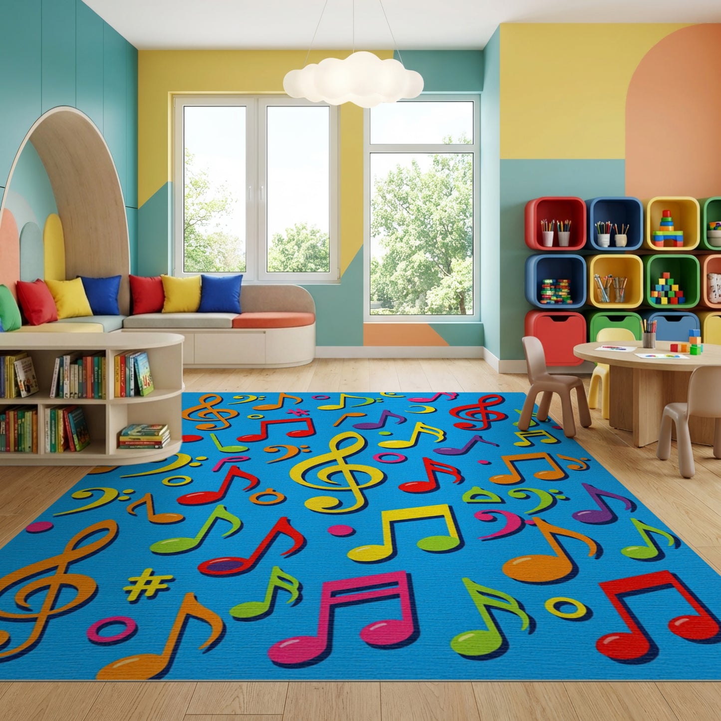 Whimsical Colorful Musical Notes Blue Rug