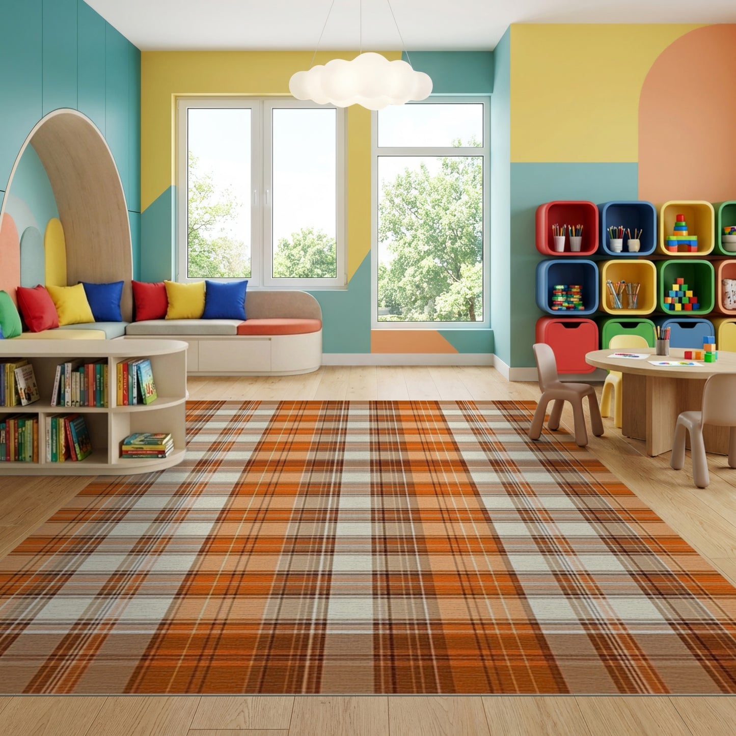 Rustic Orange Plaid Warm Tones Rug