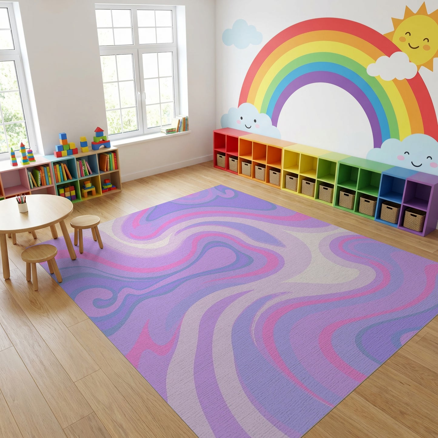 Purple Pink Wavy Swirls Abstract Rug