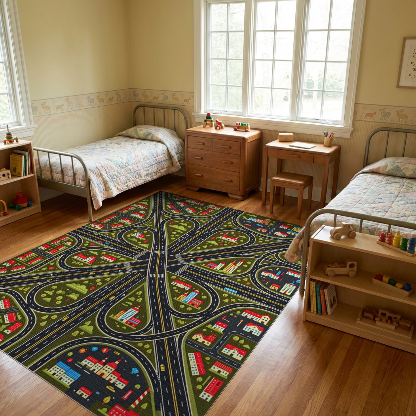 Whimsical Urban Interchange Roads Rug