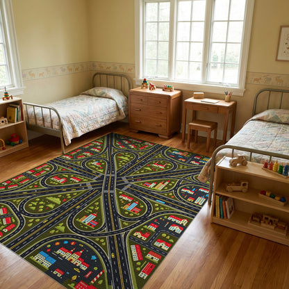 Whimsical Urban Interchange Roads Rug