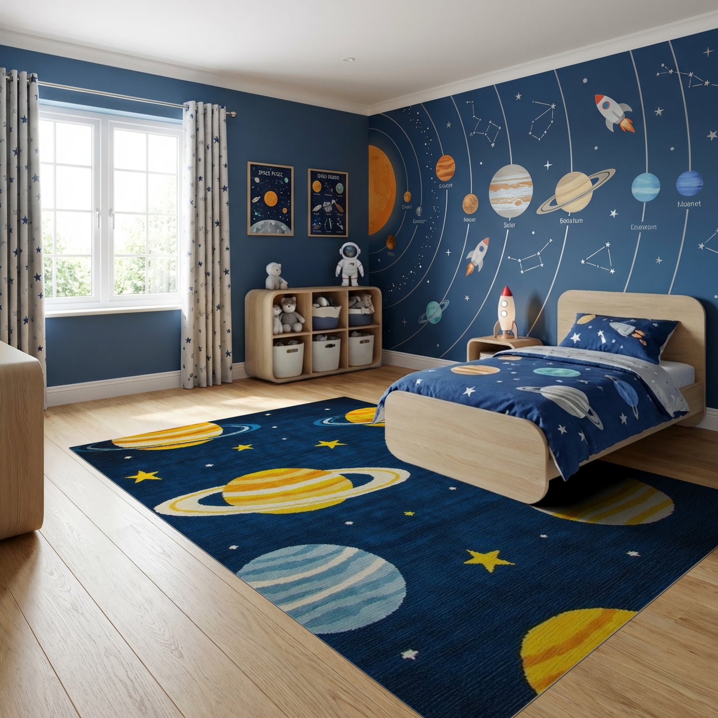 Navy Ringed Planets Stars Cosmic Rug