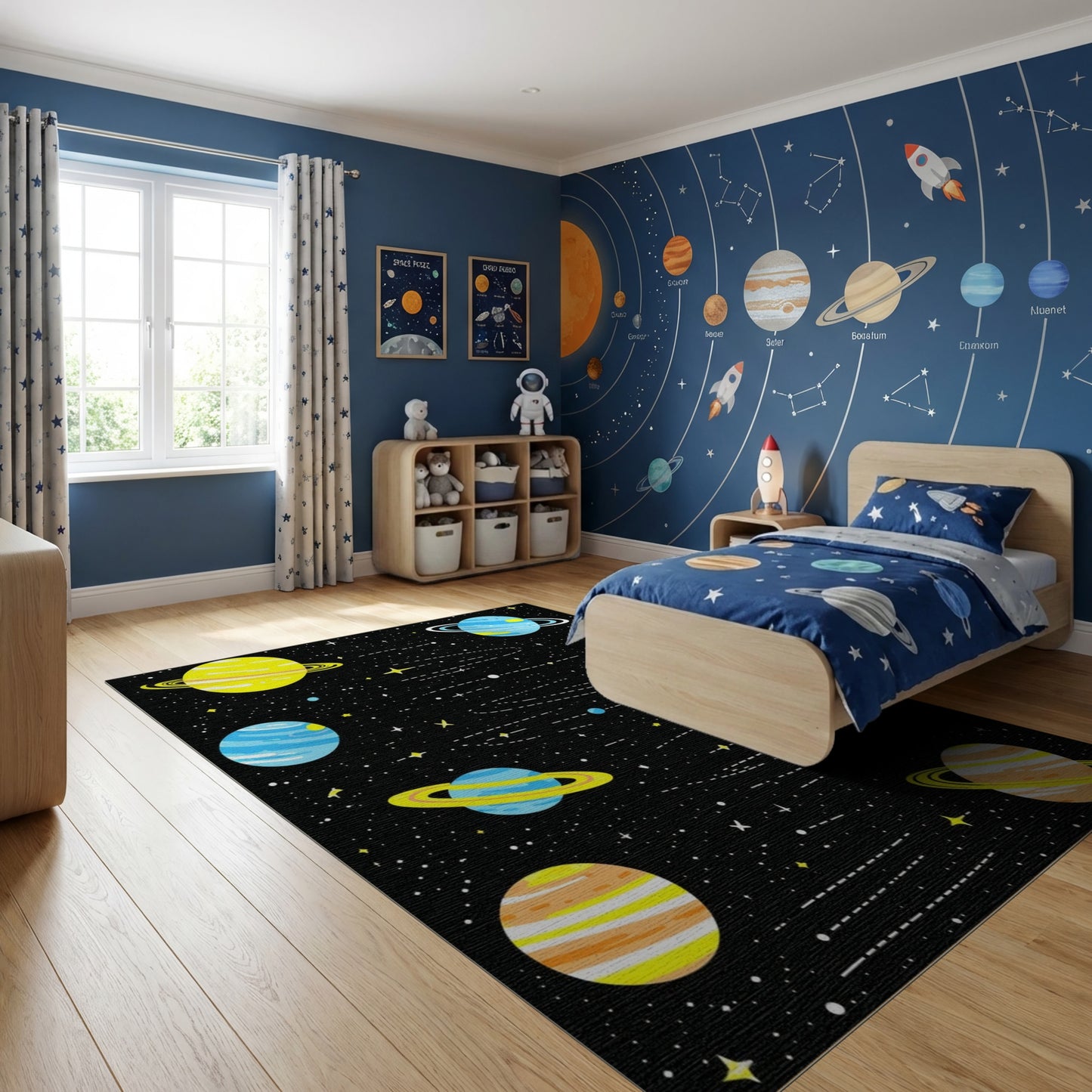 Vibrant Cosmic Planets Rings Stars Rug 2