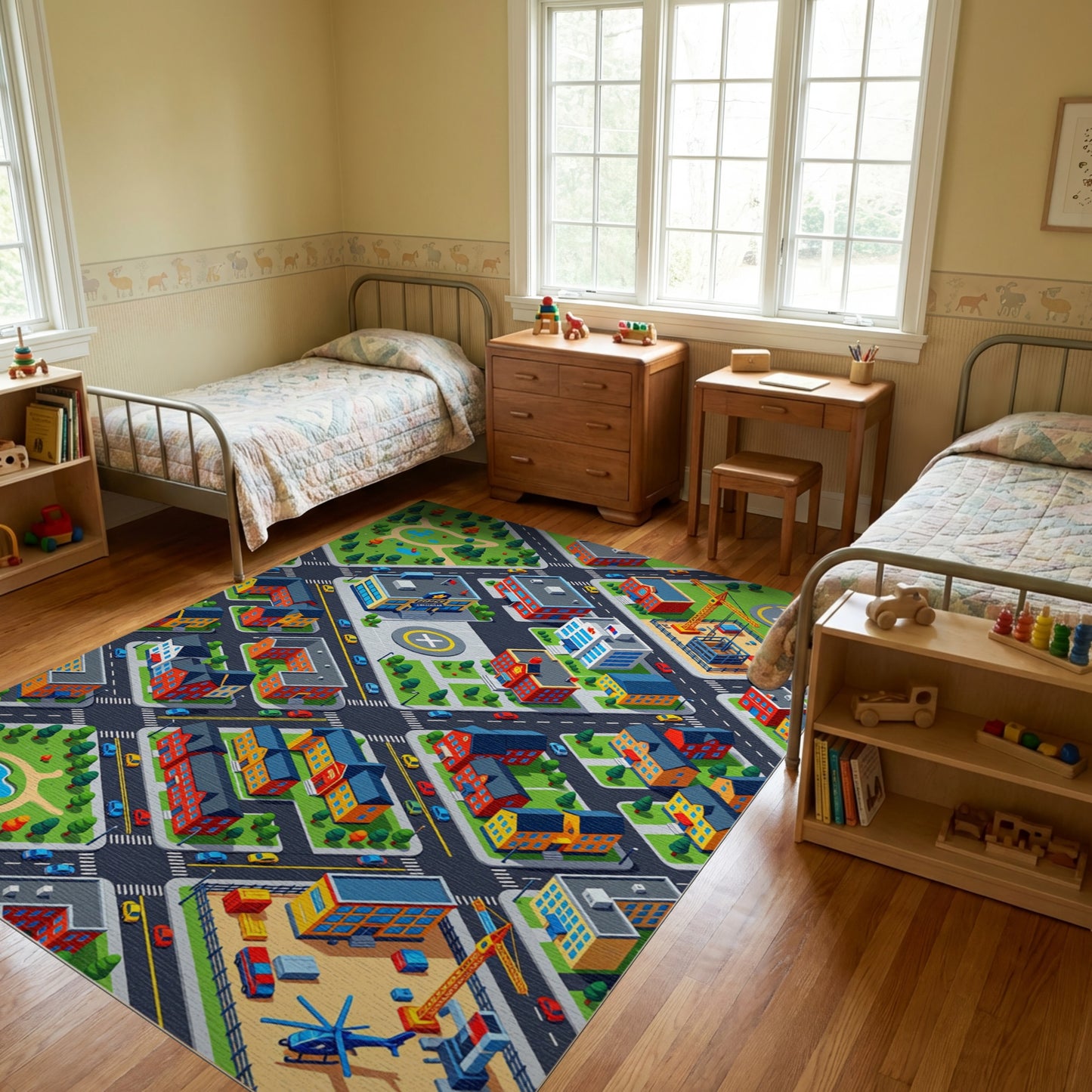 Colorful Isometric Urban Cityscape Rug