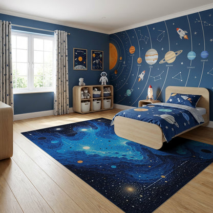 Deep Blue Cosmic Nebula Starry Rug