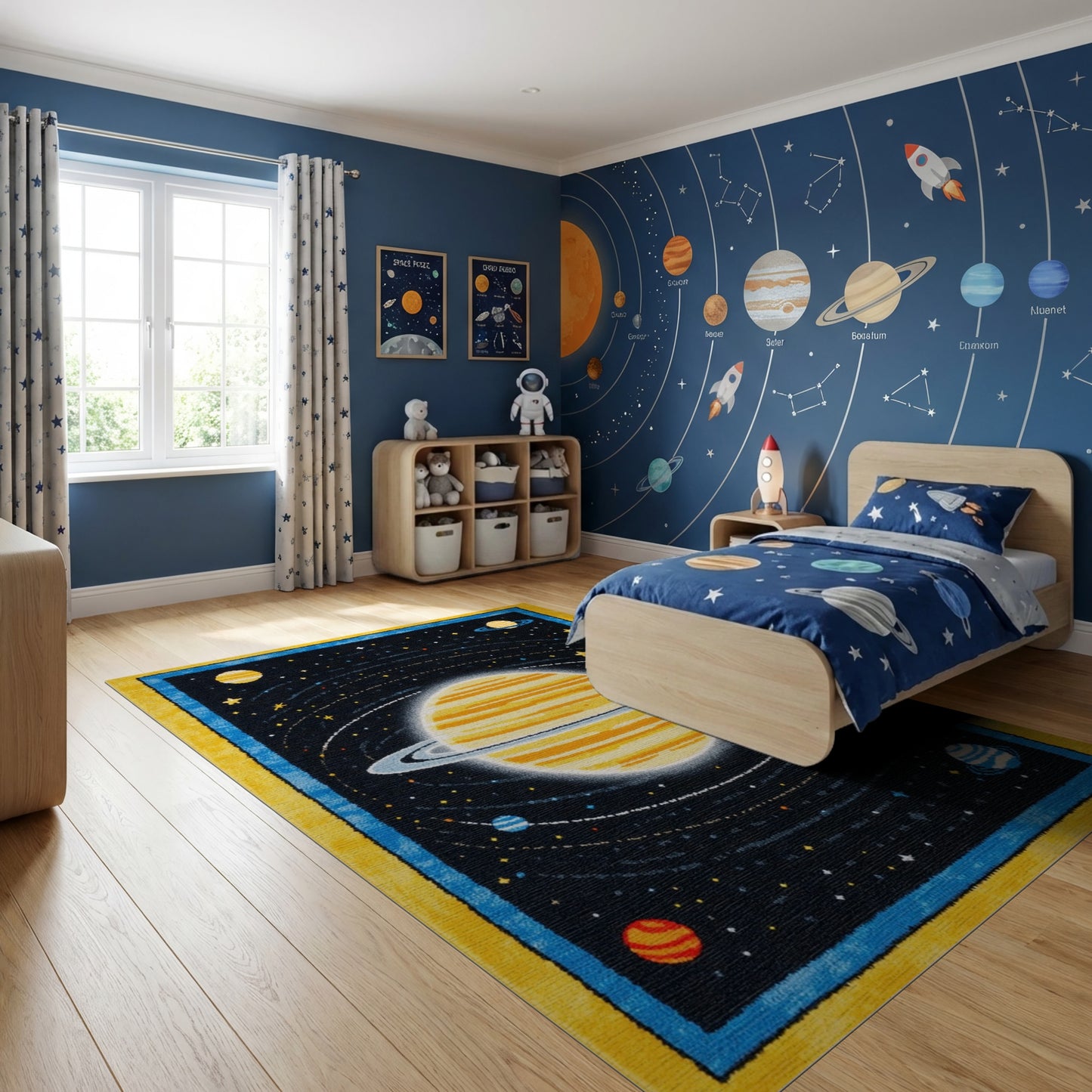 Cosmic Saturn Rings Stars Planets Rug