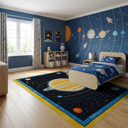 Cosmic Saturn Rings Stars Planets Rug
