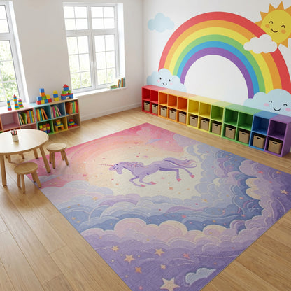 Whimsical Unicorn Clouds Stars Moon Rug