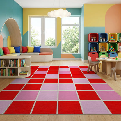 Bold Pixelated Pink Heart Red Rug