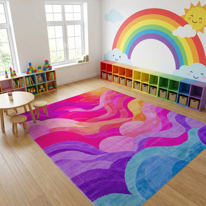 Vibrant Wavy Multicolor Gradient Rug