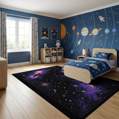 Cosmic Purple Nebula Starry Galaxies Rug