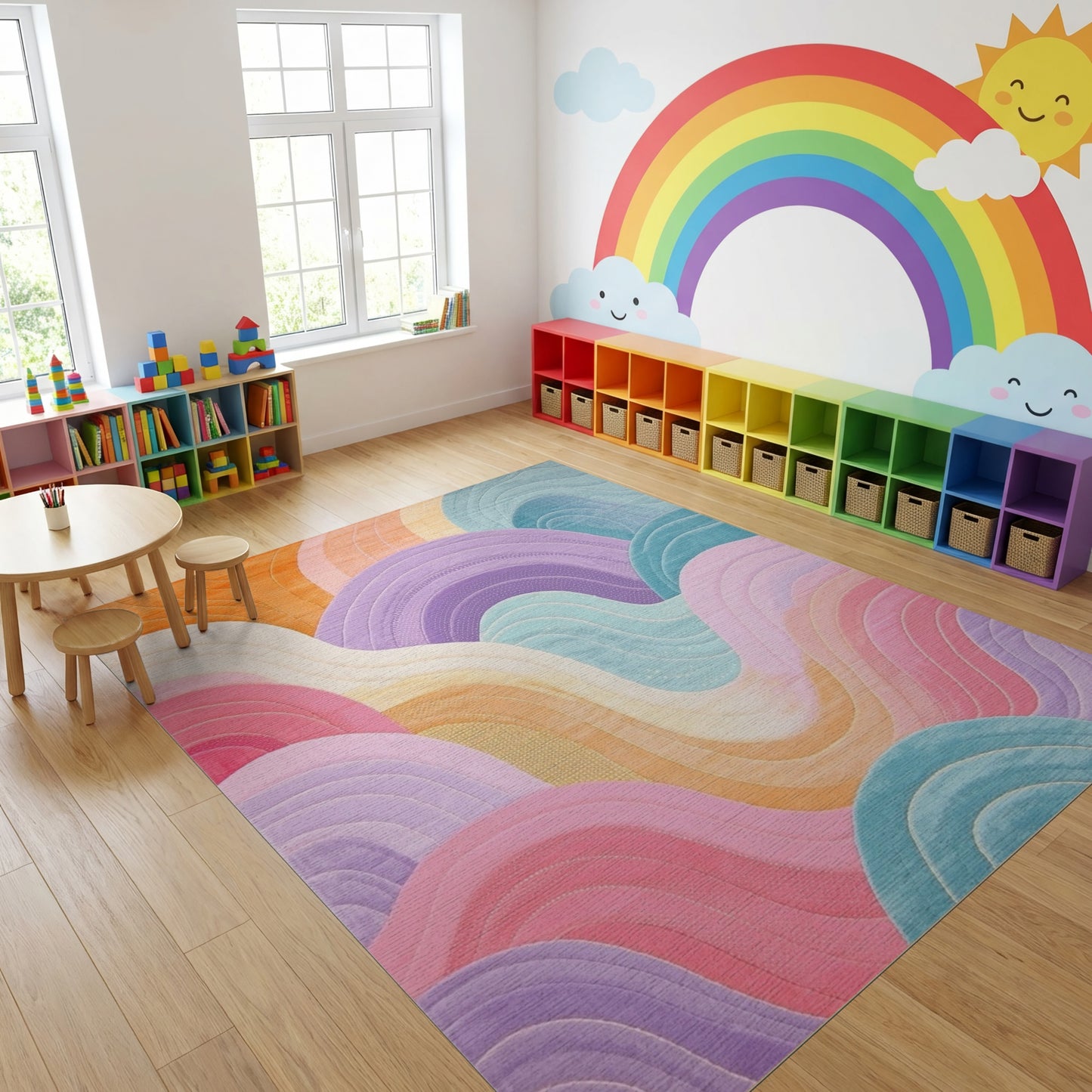 Vibrant Layered Wavy Multicolor Rug