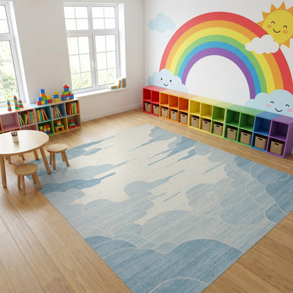 Blue and White Fluffy Clouds Rug