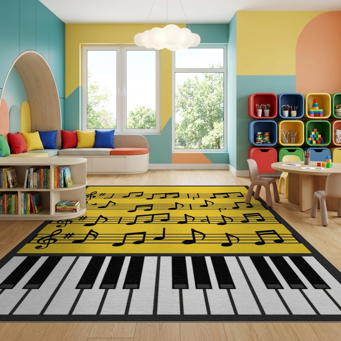 Bright Yellow Sheet Music Piano Rug