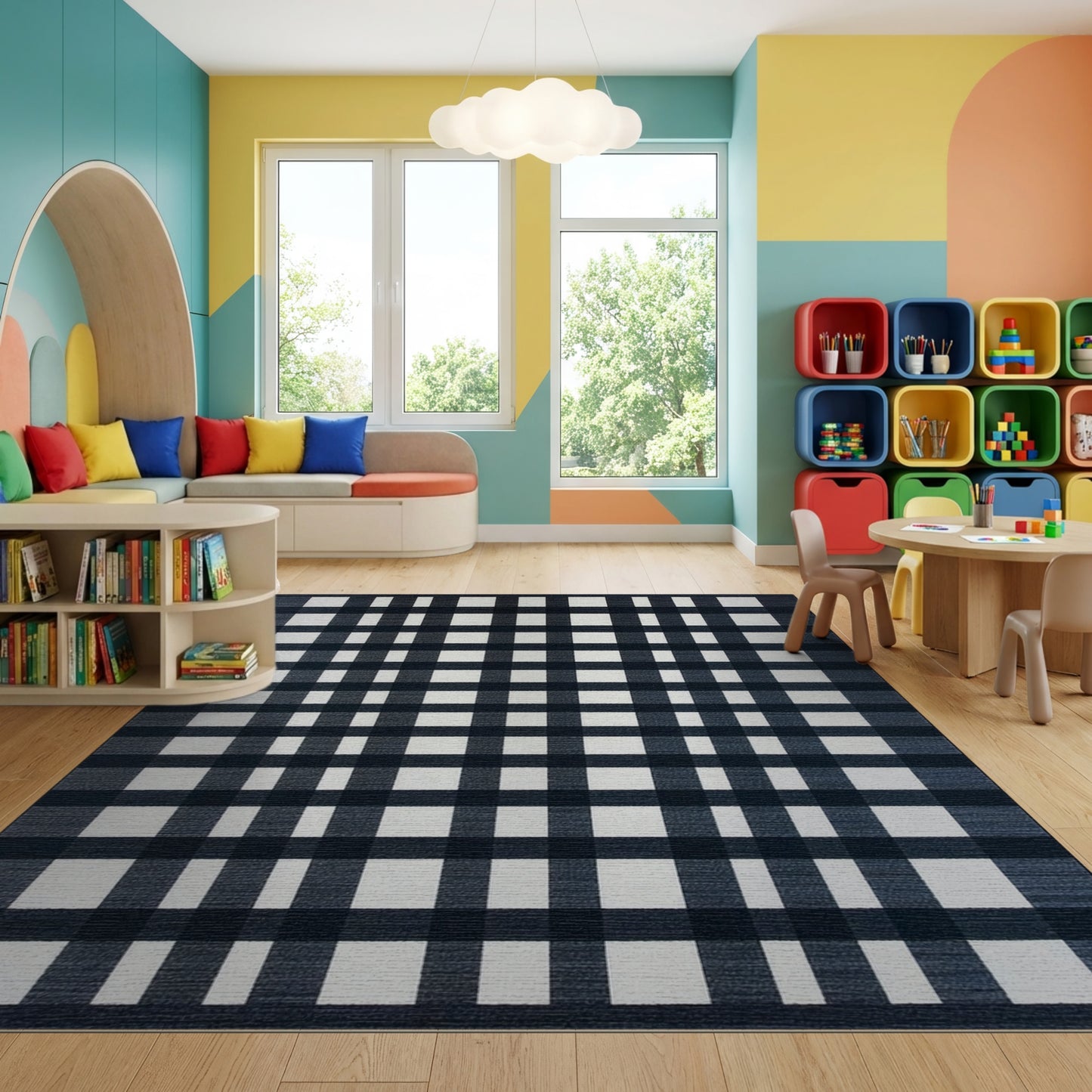Black and White Geometric Grid Rug