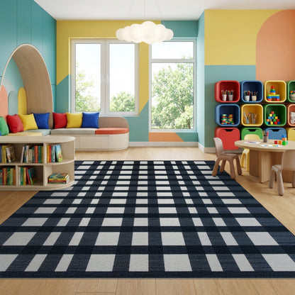 Black and White Geometric Grid Rug