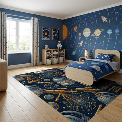 Vintage Celestial Telescopes Observatories Gold Rug