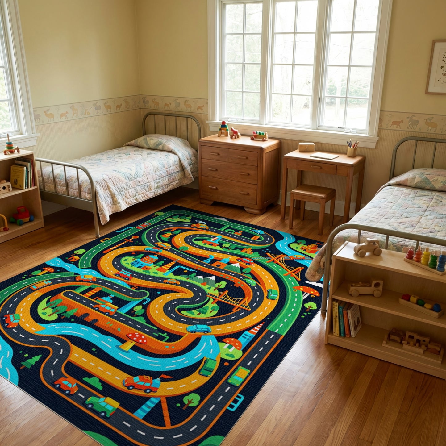 Vibrant Playful Winding Roads Adventure Rug