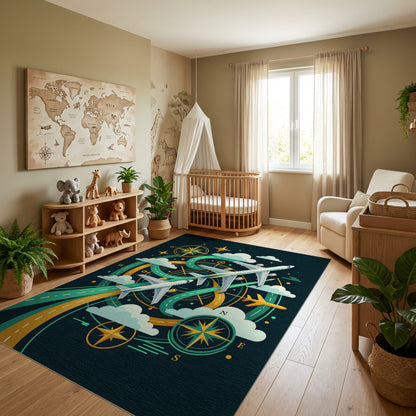 Modern Airplane Compass Trails Rug
