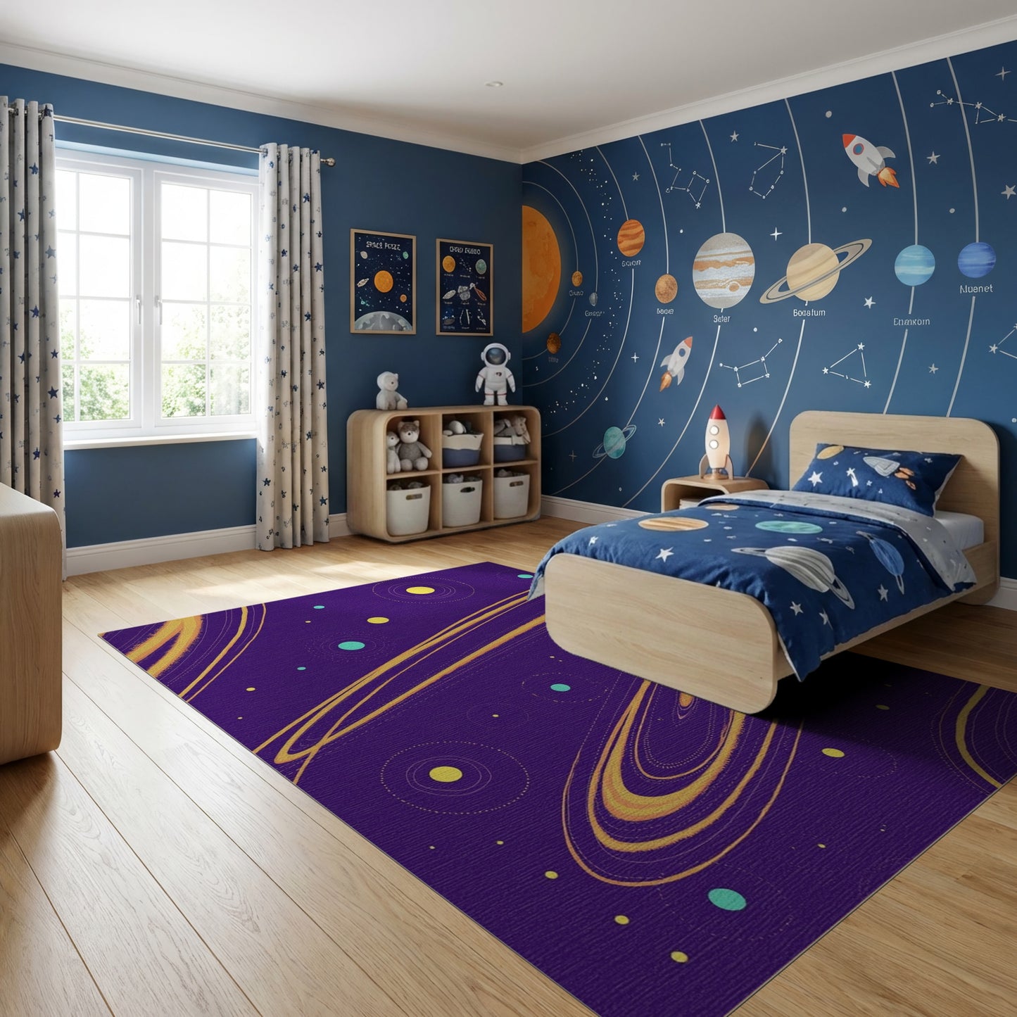 Cosmic Purple Swirling Yellow Teal Rug
