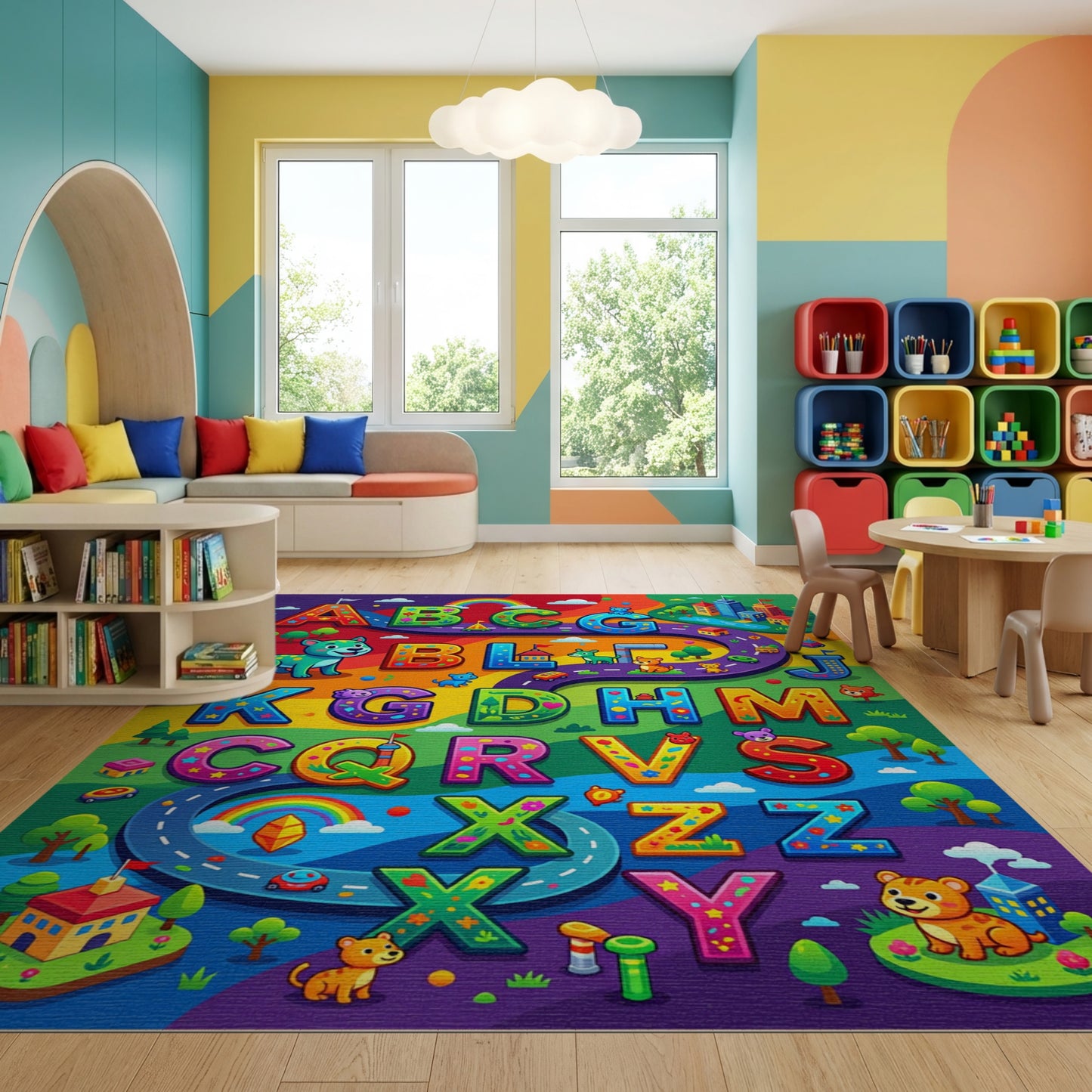 Playful Colorful Alphabet Animals Road Rug