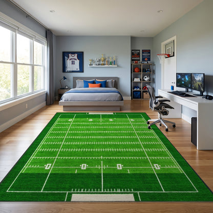 Green Football Field Yard Lines Rug
