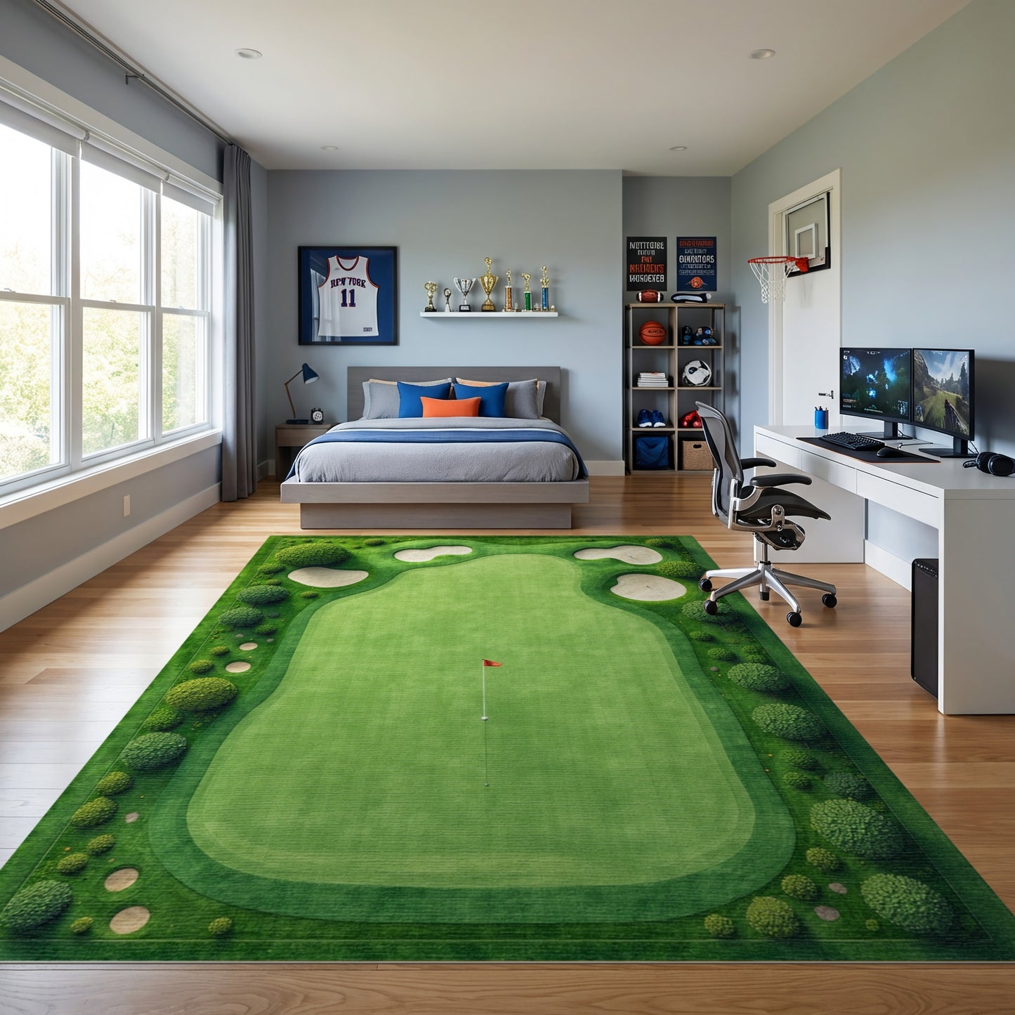 Aerial Lush Golf Green Bunkers Rug