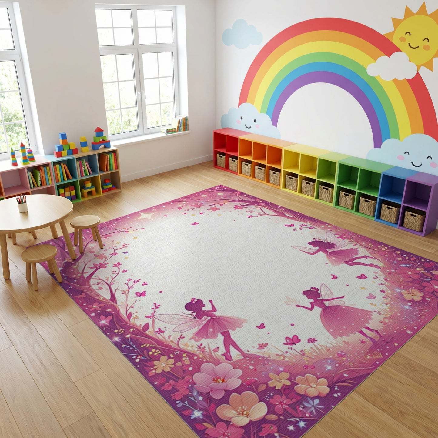 Whimsical Pink Fairy Forest Sparkle Rug