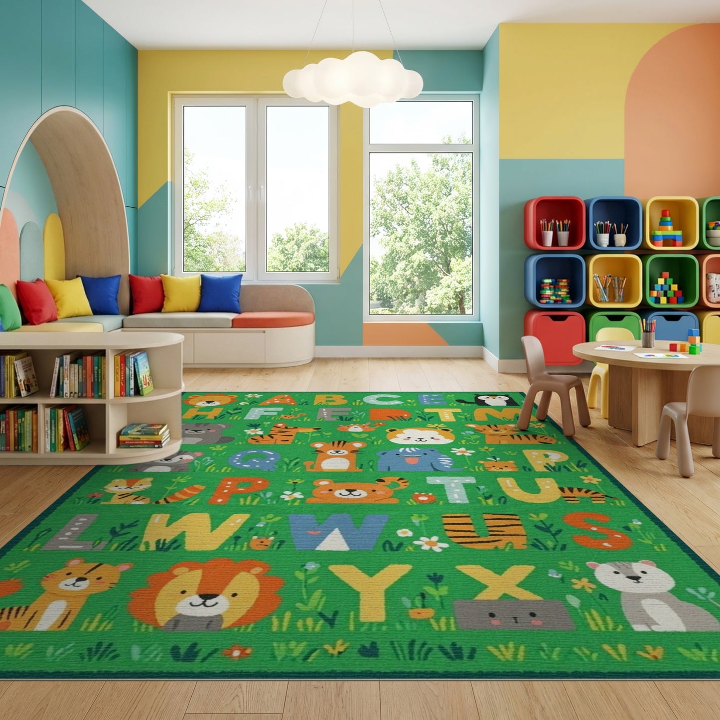 Colorful Jungle Alphabet Animals Rug
